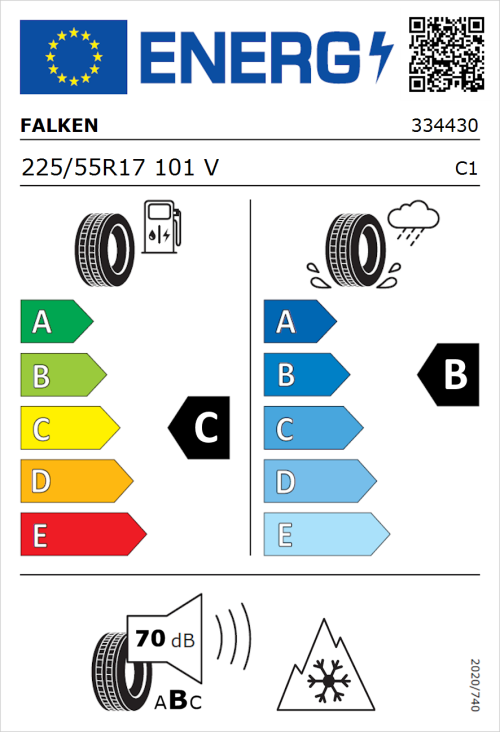 Tyre Label for Falken Euroall Season AS210 225/55R17 101V