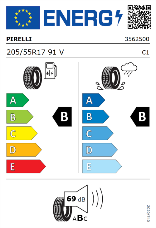 Tyre Label for Pirelli Cinturato P7 (P7C2) 205/55R17 91V