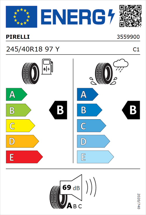 Tyre Label for Pirelli Cinturato P7 (P7C2) 245/40R18 97Y