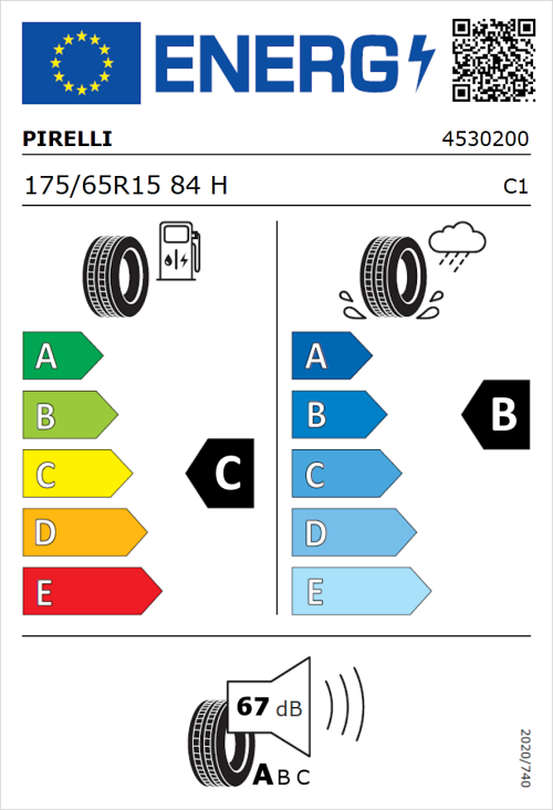 Tyre Label for Pirelli Cinturato P1 175/65R15 84H