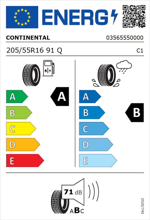 Tyre Label for Continental Conti.eContact Electric Cars 205/55R16 91Q